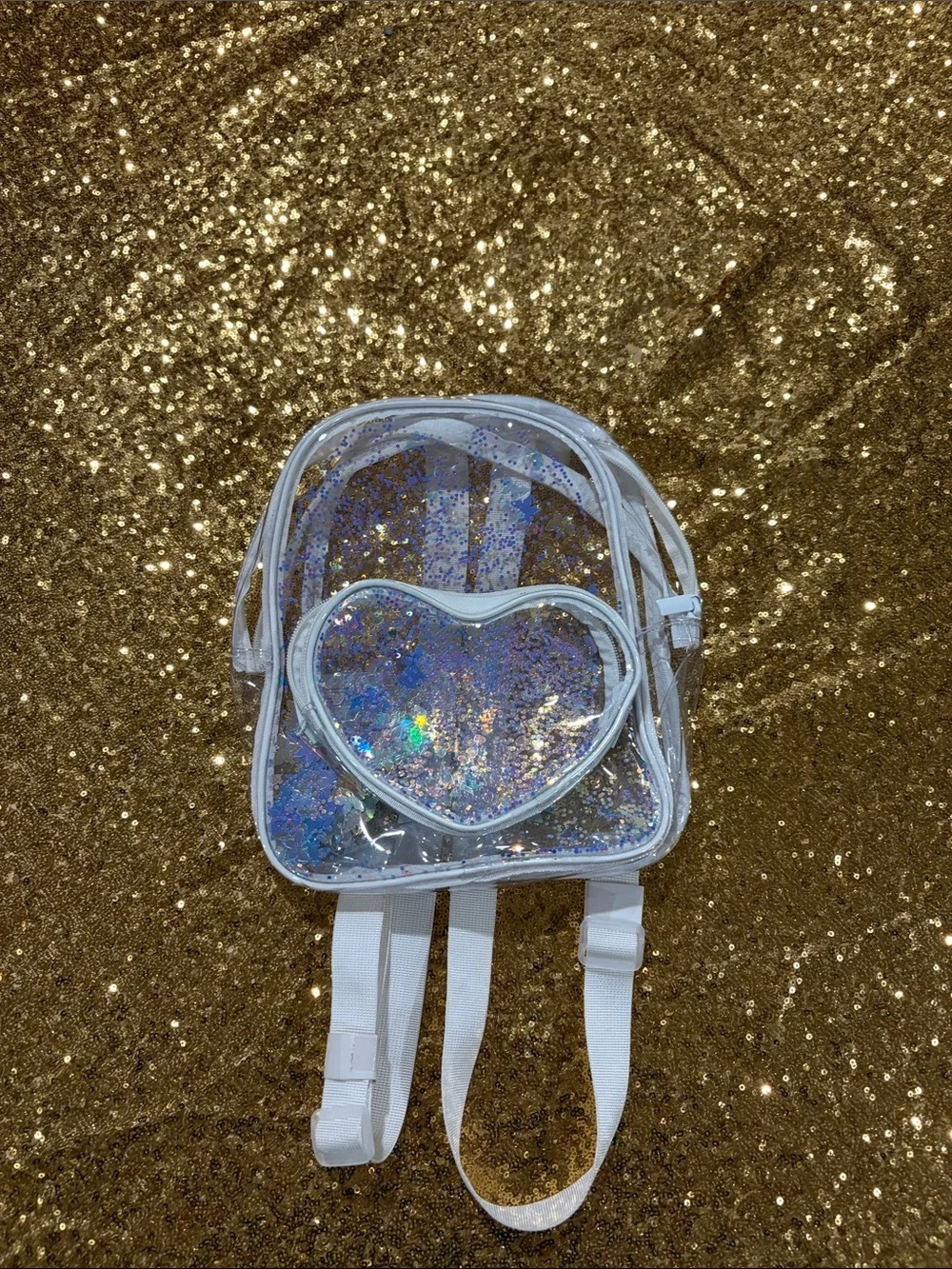Claire's Clear Iridescent Heart Mini Backpack - White